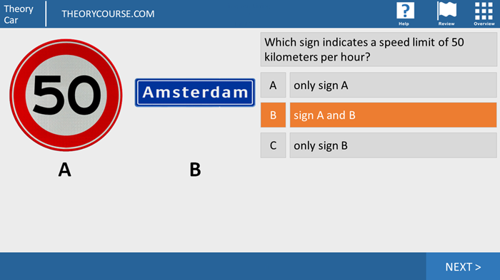 Speed limit inside built-up areas - Theorycourse.com